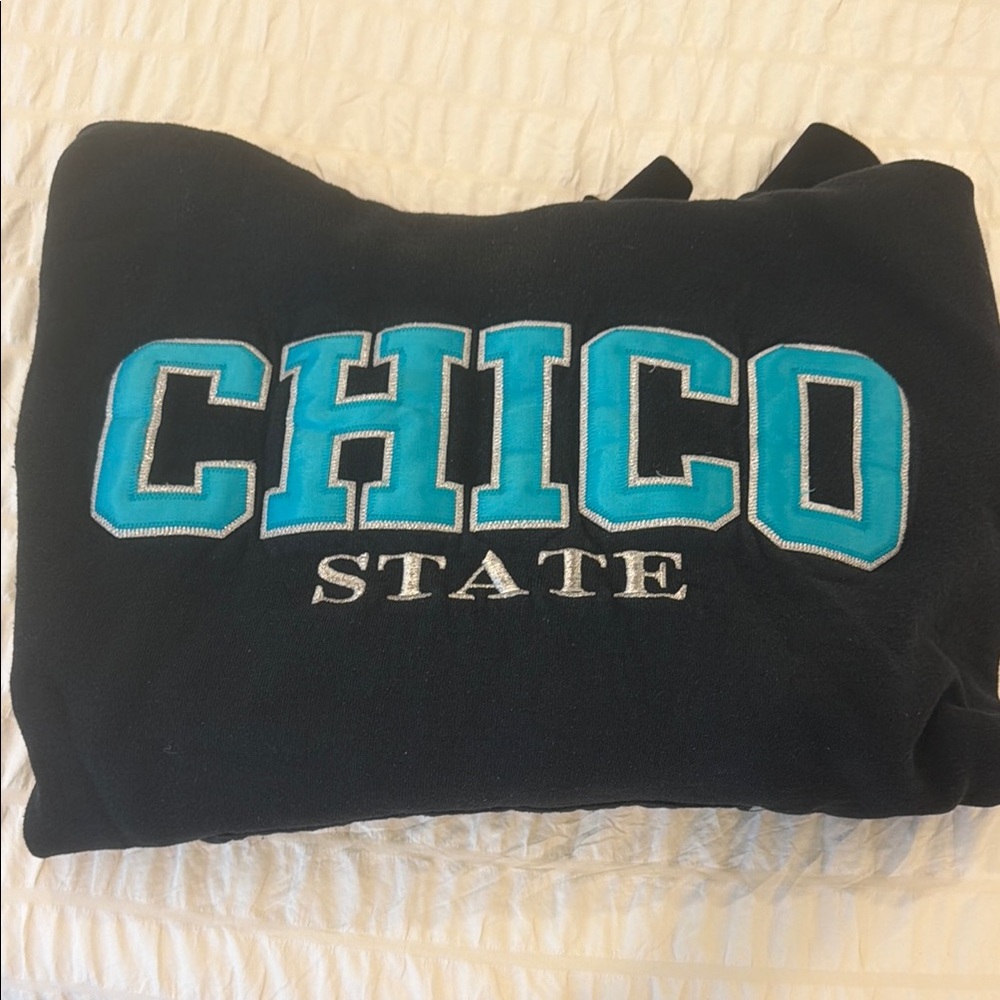 Women’s Black Sweatshirt with Teal Chico State